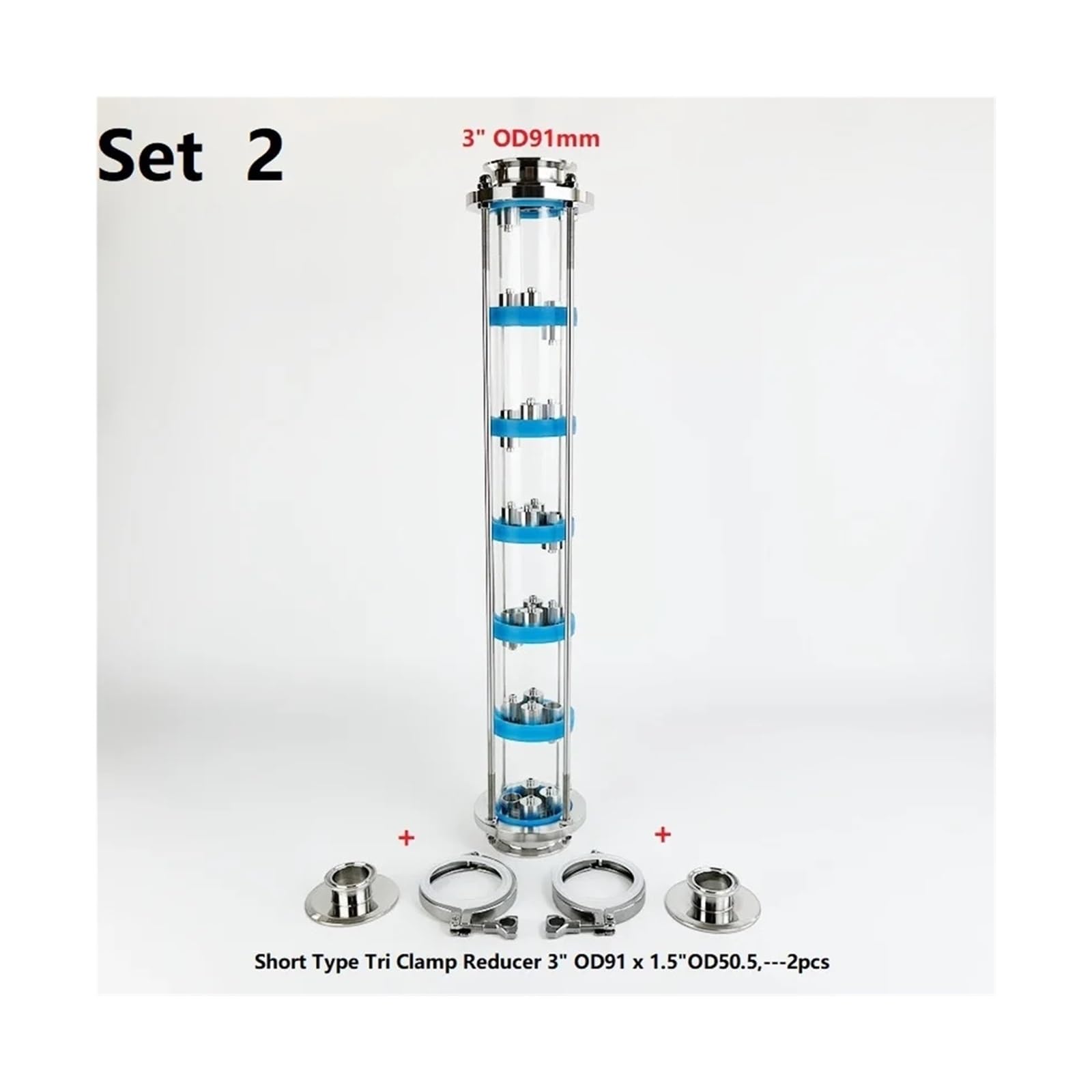 Colonna for Lenti di Distillazione Colonna di Lenti di distillazione da 3" con Set di Piastre a Bolle SS304 da 7 Pezzi, Colonna di distillazione SS304 a 7 Strati(Set 2)