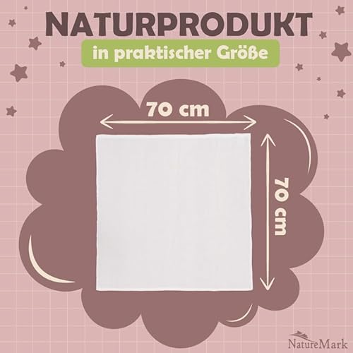 NatureMark 10er-Pack Baby-Mulltücher – 100% Baumwolle – weiche und saugfähige Tücher für Stillen & Babypflege, Windeln, Pucktücher & Waschlappen – Weiß, 70x70 cm