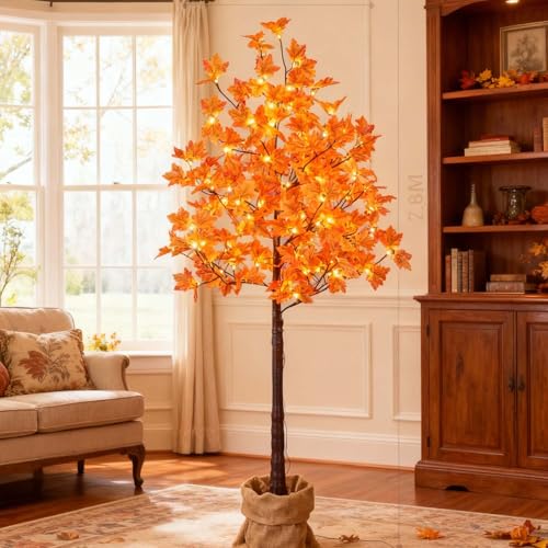 6FT Artificial Lighted Maple Tree, 120LED Warm...