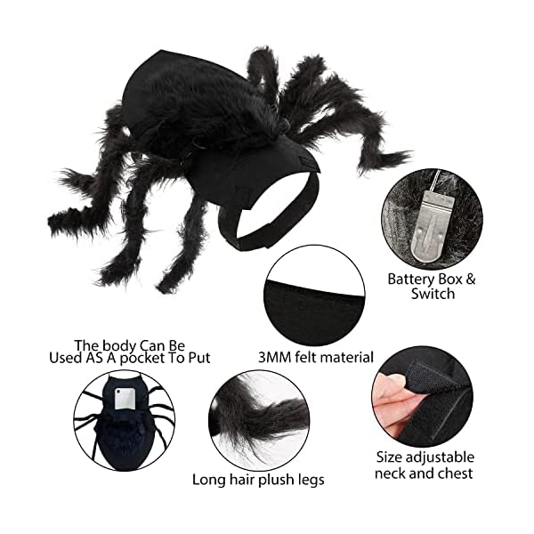 Camlinbo 24 led spider dog halloween costume for small medium large dogs, furry giant spider with orange purple lights puppy pet costume outfits clothes funny halloween costume party cosplay - image 6