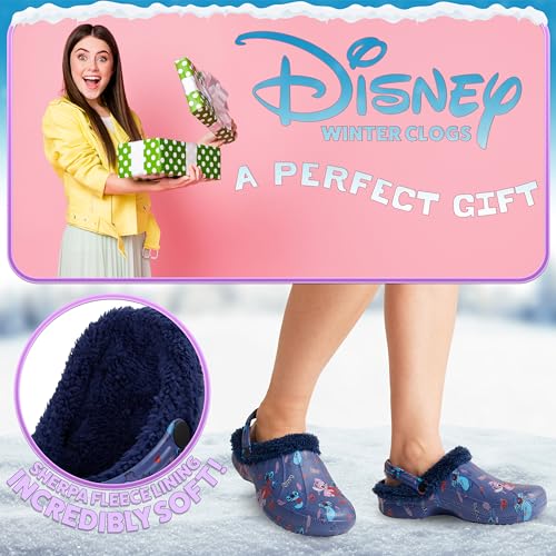 Image of Disney Stitch Clogs for Women Winter Fleece Lining Warm Slip On Sandals Outdoor Garden Shoes with Strap Gifts for Women