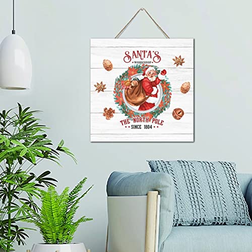 Panneau Santa's Workshop en bois rustique antique du Pôle Nord de 30,5 x 30,5 cm pour la maison - 2