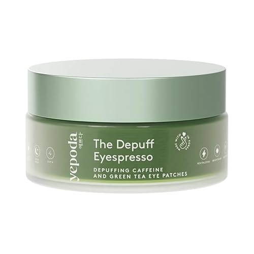 Yepoda The Depuff Eyespresso, Depuffing Caffeine & Green Tea Eye Patches, Reduce Puffiness & Rejuvenates Tired Under Eye Area, Vegan Korean Eyepatches for All Skin Types, 60 pcs / 90 g