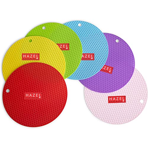 Image of HAZEL Mats for Kitchen | Pot Holder Silicon for Hot Pots Pans | Multipurpose Non-Slip Flexible & Durable Heat Resistant Pads Trivet Set of 2, Multicolor