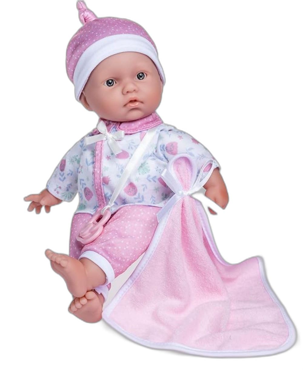 JC Toys- Muñeca La Baby de 28 cm Tiene Cuerpo Blando y Lavable, Manta y Chupete, Rosa Floral, diseñada en España, +​12 Meses