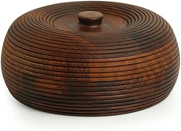A.S TRADERS Wooden Chapati Box Roti Dabba in Sheesham Casseroles for Kitchen Hotpot with Kashmiri Carving Handwork Case Server Tableware Serveware Stainless Steel Bread (Size 9''), Brown, 9x9