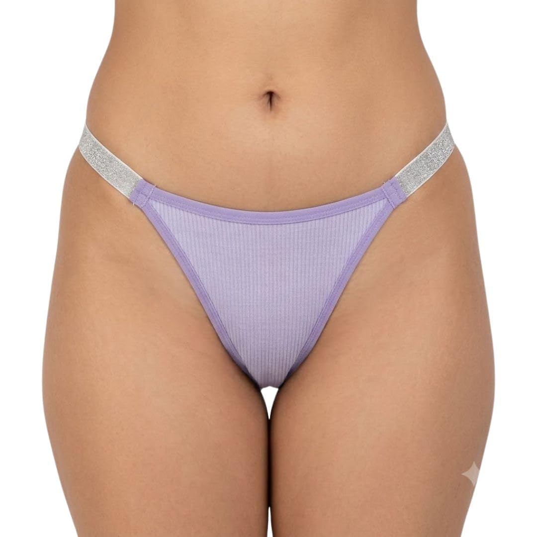 Women Comfortable Lace Jari G-String Thong Bikini Underwear for Women Pack of 1(Purpal)-image-11