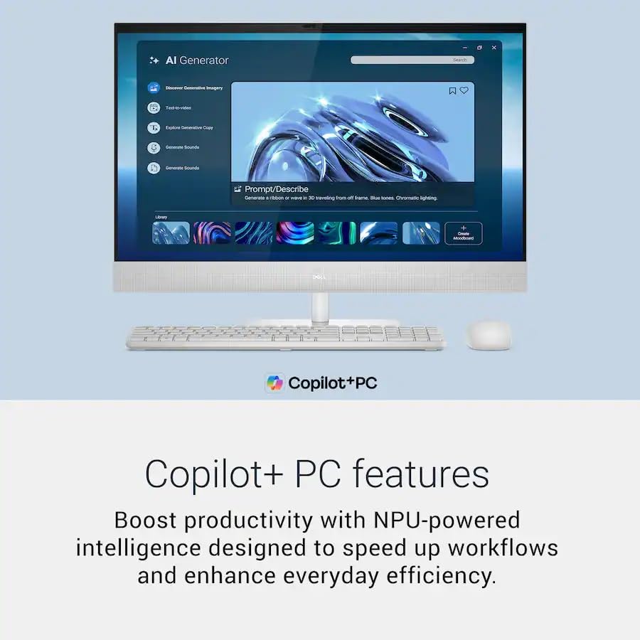 Image of Dell 24 Touchscreen All-in-One Desktop, Intel Ultra 7-355, 64GB RAM, 2T SSD | 23.8 inch FHD IPS Touch Display, Windows 11 Pro, WiFi 7, Copilot+ AI PC, 99% sRGB, RJ-45, Wireless Keyboard & Mouse