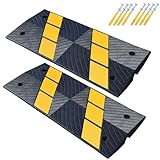OranclUS Rubber Curbside Bridge Ramps, Heavy Duty Driveway Curb Ramps with Yellow Reflective Strips for Car, Truck, Scooter, Wheelchair, Garage, Loading Dock, Sidewalk (2 Pack)