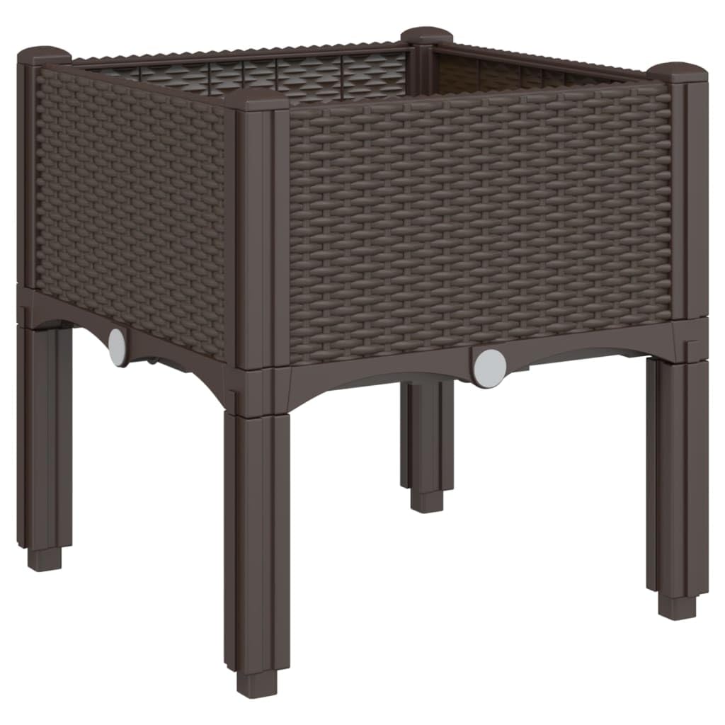 Donica ogrodowa z nóżkami brązowa 40x40x42 cm PP podwyższona donica na patio taras do roślin pnących warzyw kwiatów rattanowy design pojemna odporna