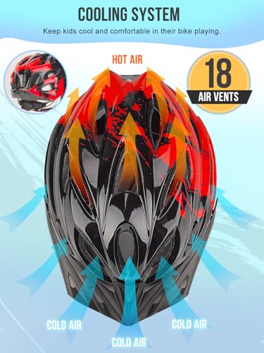 Fahrradhelm Kinder, Verstellbarer Kinderhelm für Jungen und Mädchen im Alter von 3–15 Jahren, Multisport-Kinderhelm (50–59cm), Sicherheitshelm für Fahrrad, Roller, Skating (Red, M：54-59cm)