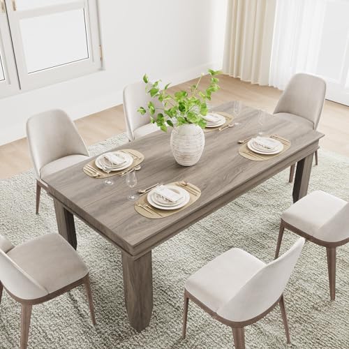 Image of GarveeHome Farmhouse Dining Table for 6-8 People, 71 in Long Kitchen Tables with Wooden Sturdy Frame, 6 ft Large Rectangular Dinner Table for Dining Room, Kitchen, Grey Walnut, 71 inch Non-extendable