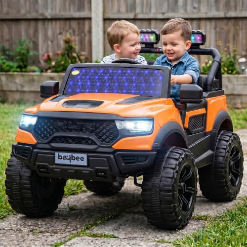 Image of Baybee TurboX Electric Car for Kids with 4x4 Motor & Parental Control | Baby Electric Rideon Car with RGB Lights, Music & Swing Mode | Rechargeable Battery Operated Jeep for Kids 2 to 6 Years (Orange)
