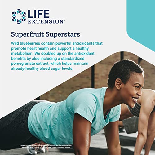 Life Extension Blueberry Extract & Pomegranate – Antioxidants Supplement With Wild Blueberry & Pomegranate Polyphenols For Brain And Heart Health - Gluten-Free, Non-Gmo, Vegetarian – 60 Capsules #TOP4