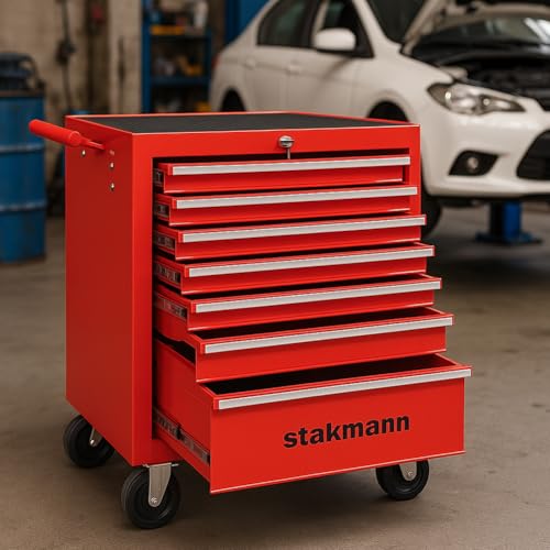 Stakmann Carrello Portautensili Con 7 Cassetti In Acciaio, Carrellino Per Attrezzi Multiuso, Armadietto Per Strumenti Di Lavoro Con Ruote, Ideale Per Officine, Garage, Fai Da Te, 68 X 33 X 78 Cm - 5