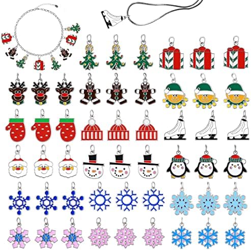 ueslwser 51 Pcs Christmas Charms for Jewellery Making, Christmas Enamel Gold Charms for Jewelry Making, Assorted Gold Charms for Christmas DIY Necklace Bracelet Earrings Making Crafting Decoration