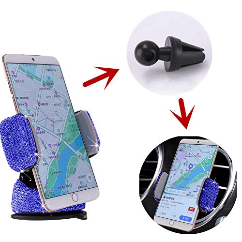 ihreesy Bling Crystal Car Phone Mount Holder,Glitter Diamond Dashboard Suction Cup Phone Holder Universal Air Vent Phone Mount 360°Adjustable Mount Cradle for 4-6.2 Inches Smartphone