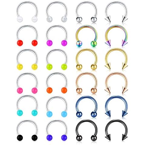 Mayhoop 20G 24Pcs Stainless Steel Horseshoe Nose Septum Rings Piercing Jewelry Cartilage Helix Tragus Earring Hoop Lip Horseshoe Piercing Retainer for Women Men 8mm 10mm Cover