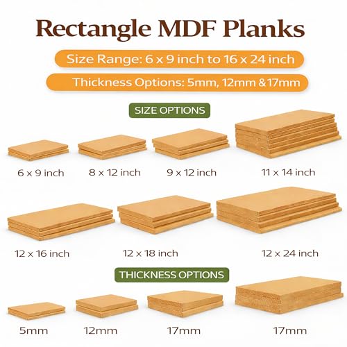 Image of 16 x 24 Inch Rectangle MDF Boards for DIY Art & Craft Projects | 17 mm Thick | Pack of 2 Unfinished MDF Sheets | Cliths