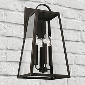 Capital lighting 943743oz leighton sleek modern lines clear glass outdoor wet rated wall mount lantern style fixture 4 light 240 total watts 23 h x 12 w oiled bronze  urban country home decor