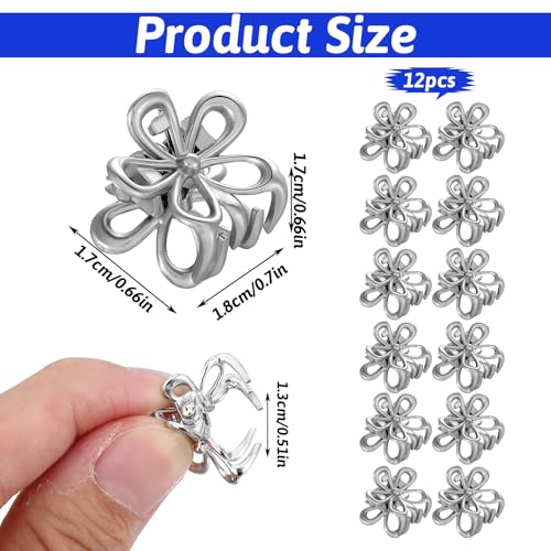 Mini pinzas para cabello flores, 12 piezas metal plateado miniatura 2
