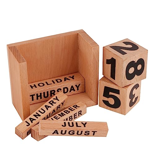 Image of STAR CRAFT Wooden Calendar Desk Calendar No End Date Natural Wood Perpetual Calendar