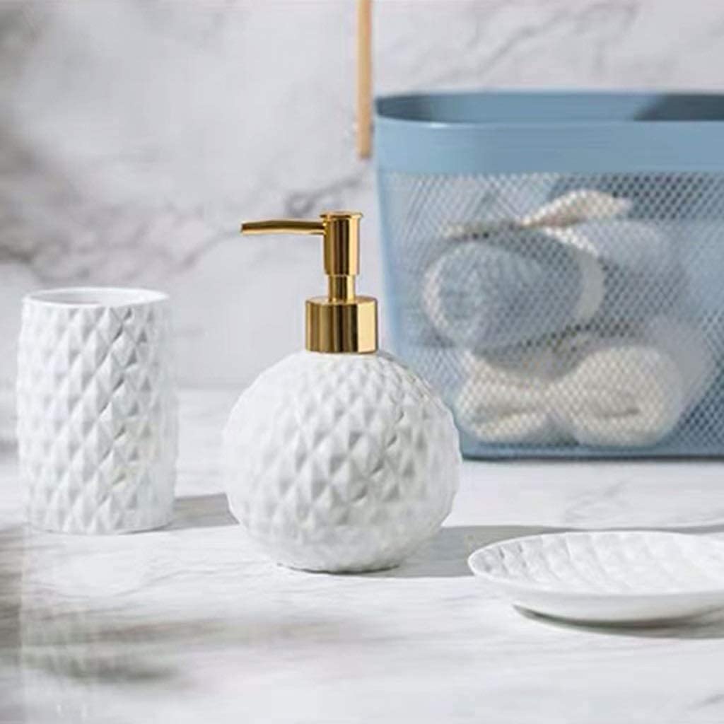 Dispensador Jabón Set Juego De Accesorios De Baño De Cerámica del Norte De Europa con Taza para Cepillo De Dientes, Dispensador De Jabón, Juego De Jabonera Baño Accesorios(5PCS)