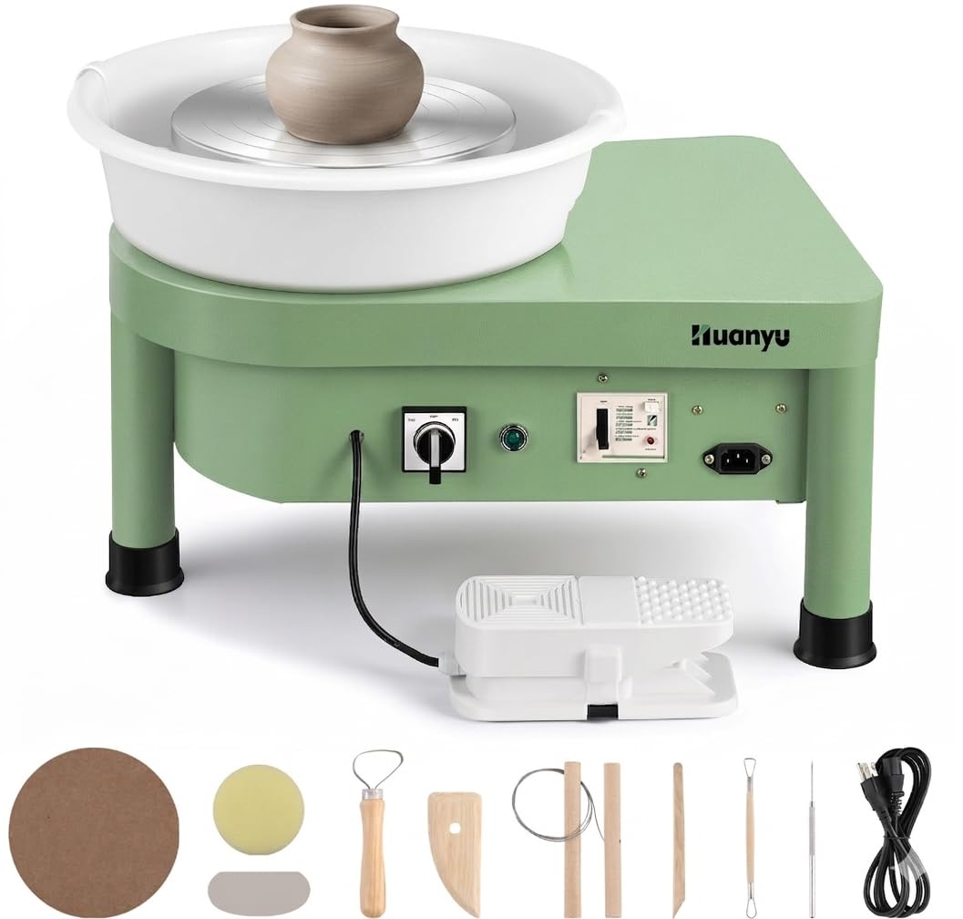 Huanyu Keramik-Maschine mit Fußpedal, 25cm, elektrische Töpfermaschine mit abnehmbarem Becken, für Töpferstudio, Töpferei, Heimwerken, Töpferei, Schule
