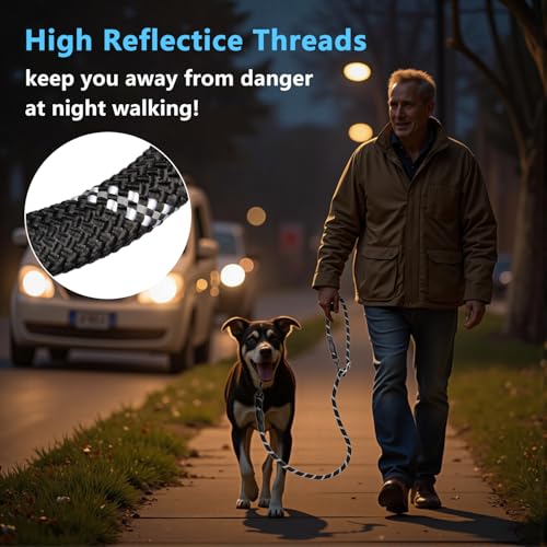 Hundeleine für Große und Mittelgroße Hund(15-60 kg), 3.4m Verstellbare Doppelleine & Freihandleine aus Nylon mit Reflektierend durch die,Extreme Kraft bis 200 kg