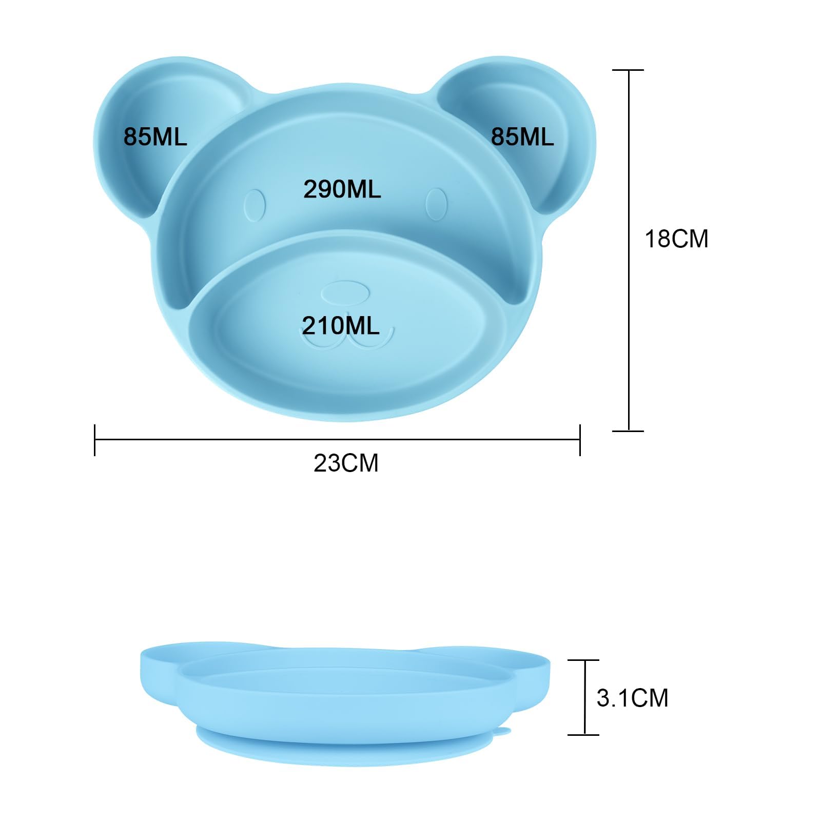Set Ciotole Con Ventosa Per Bambini In Silicone | 2 Ciotole + Cucchiaio Antiscivolo - Blu