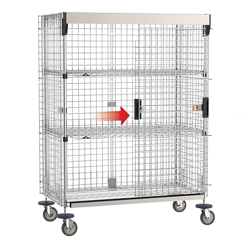 METRO Super Erecta Mobile Security Shelving Unit with SlideSecure Sliding Door and 2 Intermediate EZ-ADD Shelves, Chrome, 28.5" x 52.75" x 67.9375"