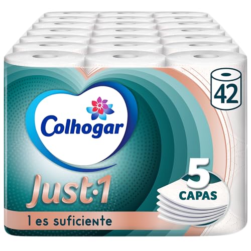 Colhogar Just 1 x42 - Papel Higiénico Extra Absorbente - Paquete con 6 Rollos - Papel de Baño de 5 Capas - Ultra Suave para Máximo Confort - Blanco (7x6)
