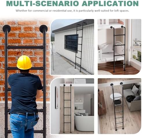 Customizable Wall-Mounted Black Iron Emergency Ladder - Multi-Height (100cm to 300cm) for Bunk Beds, Easy Installation, Durable Safety Solution, 2.7ft to 9.1ft