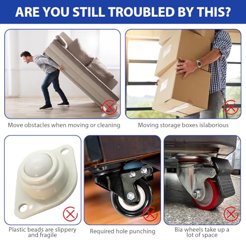 OFFCUP 8 Stück Kugelrollen Mini Möbelrollen Flach Selbstklebende Rollenrad Kugelrollen für Möbel Universal 360 Grad Rollen für DIY Mülleimer Aufbewahrungsbox Kleingeräte Mülleimerbox (weiß)