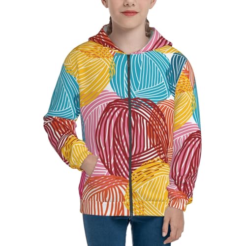 Colorful Wool Balls Kid Hoodies Boys Zip Up Sweatshirts Girls Pullover with Pocket3