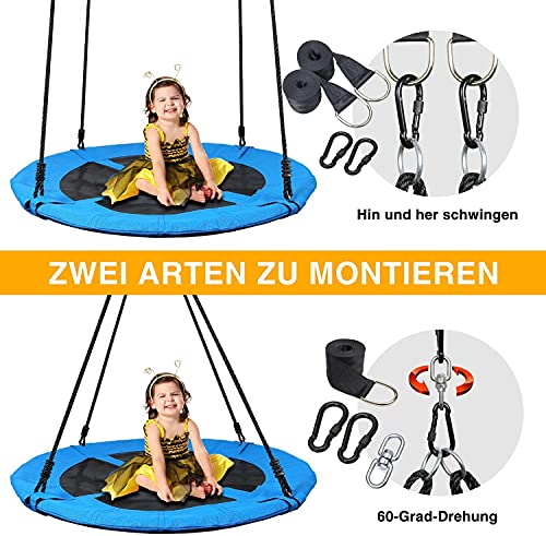 Vanku 300KG Nest Swing For Children Adult Outdoor Garden with 115cm Seat Diameter and 2 600KG Load Capacity Swing Straps Blue - Image 8