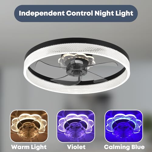 Foto de Ventilador de techo de 20 pulgadas con luz, ventilador de perfil bajo mejorado, ventilador de techo de montaje empotrado, 6 velocidades, LED regulable, aplicación y control remoto, motor de CC (imagen 3)