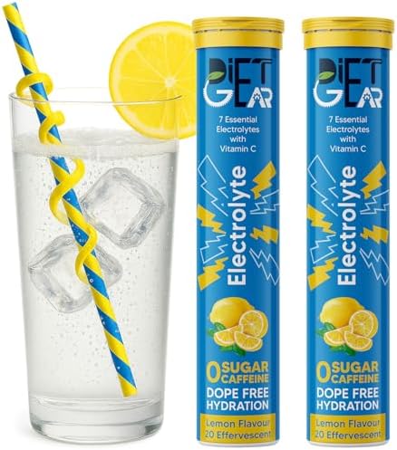 DIET GEAR Energy Drink - 10 litre Zero Sugar, Zero Caffeine Electrolytes 40 Effervescent Servings | with added 7 Essential Electrolyte Salts (Na, K, Mg, Ca, Cl, Zn, SO4) + Vitamin C | Lemon Flavor