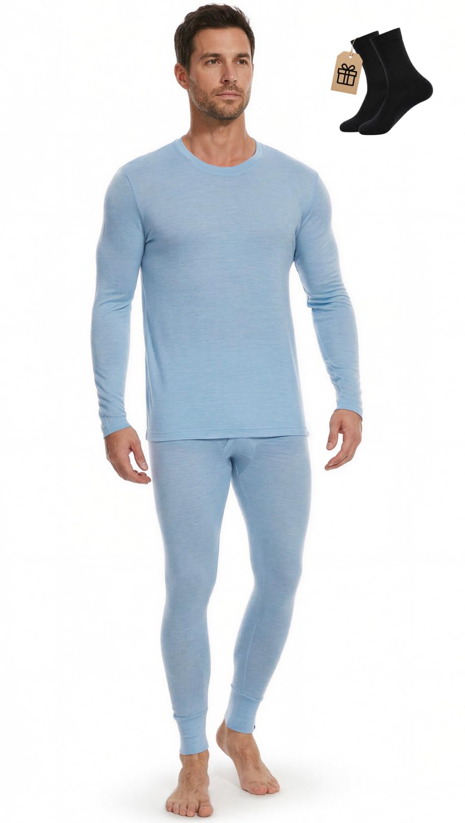 MERINNOVATION Merino Wool Base Layer Set for Men 100% Merino Wool Pajamas Set Thermal Sleep PJS Lite - Midweight Top, Bottom