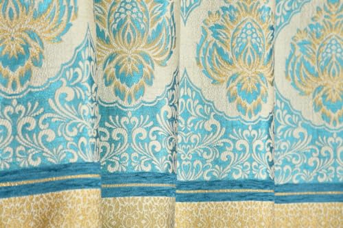 Image of Exporthub Set of 2 Pc Heavy Quality Premium Curtains Flowers Patch Design Aqua Blue Color Window Curtains - Window - 5 feet (EHSPR958 54)