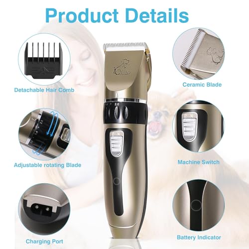 Anluomania Hundeschermaschine, Haarschneidemaschine für Hunde, Tierhaarschneidemaschine, Tierhaarschneider, Leiser Wiederaufladbarer, Kabelloser, mit 4 Führungskamm, für Hunde Katzen Alle Felltypen