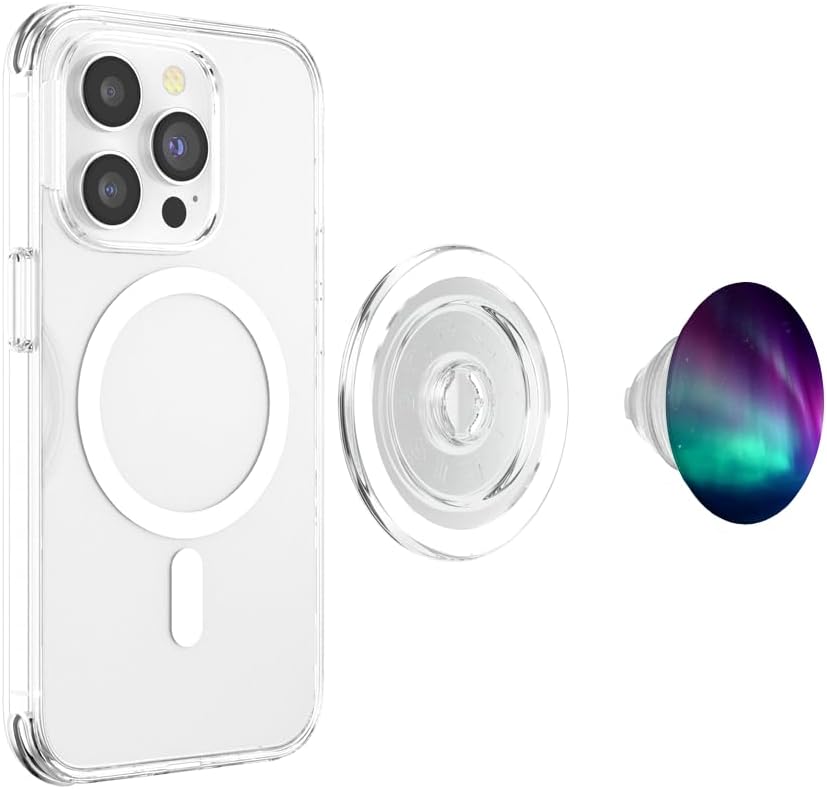 Northern Lights Polar Aurora Borealis Purple Blue Green Sky PopSockets MagSafe PopGrip for iPhone