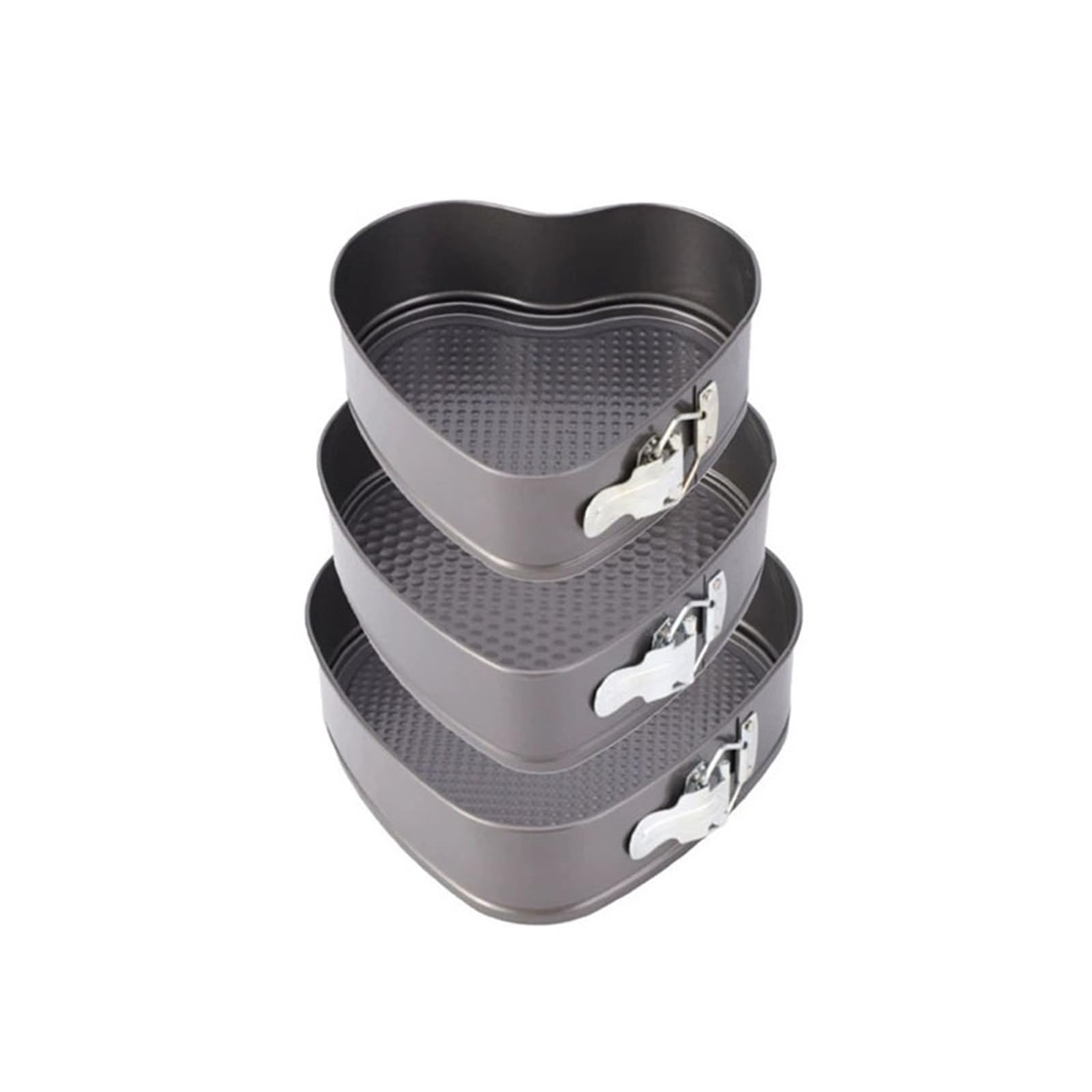 Juego moldes de tarta desmontables antiadherente de acero al carbono | Cierre hermético anti fugas, base texturizada resistente a 210 °C, fácil desmolde(Heart-20cm-22cm-24cm)