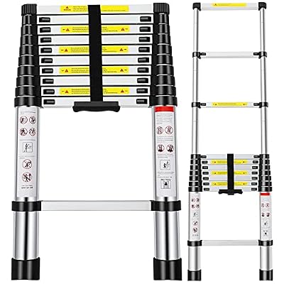 Telescoping Ladder,10.5FT Aluminum Extension Ladder with 2 Replacement of Non-Slip Rubber Cover, 330 lb. Load Capacity, Telescopic Ladder Portable Multi-Purpose for Indoor Outdoor Work