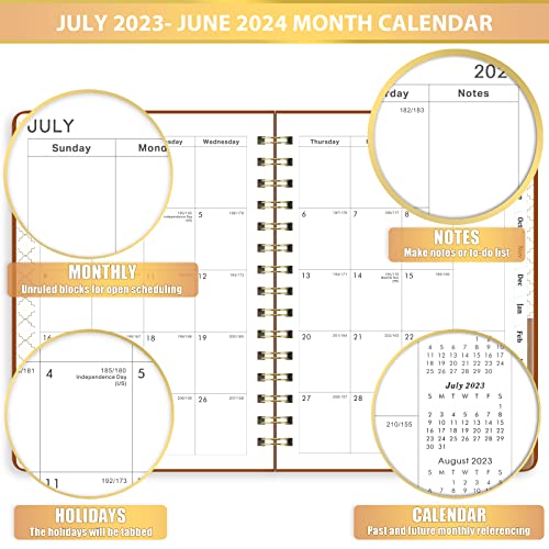 Planner 2023-2024 - July 2023 - June 2024 Weekly & Monthly Planner, 6.3" X 8.4", 12 Monthly Tabs, Academic Planner 2023-2024 With Flexible Hardcover, Twin-Wire Binding, Brown, Perfect Life Assistant #TOP2