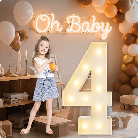 HXWEIYE Large Marquee Numbers 4, 3FT Battery Operated, Easy to Assemble