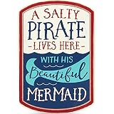 A Salty Pirate Lives Here With His Beautiful Mermaid Nautical Wood Sign - Fun Beachy Wall Art for Ho