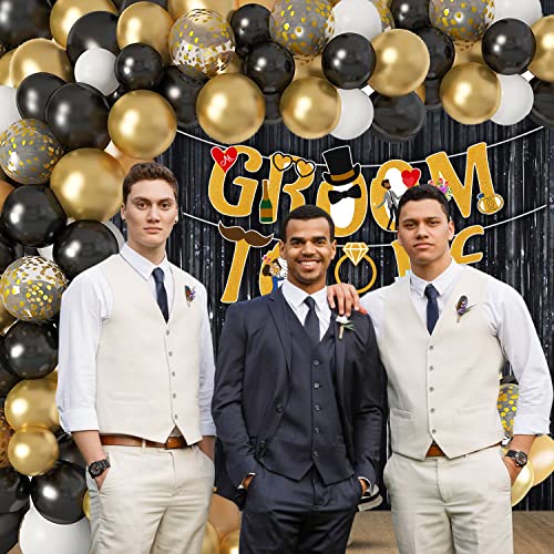 Image of Party Propz Groom to Be Decoration Set - 48Pcs Groom to Be Banner (cardstock) with Cake Topper | Black and Gold Metallic Balloons for Bachelorette Party Decorations | Groom to be decoration Items