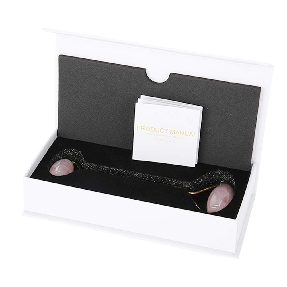 Pongnas Jade Roller Massage Premium Dwustronny Masażer do Twarzy do Usuwania Zmarszczek i Odmładzania Skóry Biały Ametyst (Końcówka z kwarcu różowego + pręt ametystowy)