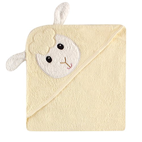 Image of Luvable Friends Unisex Baby Cotton Animal Face Hooded Towel, Lamb, One Size
